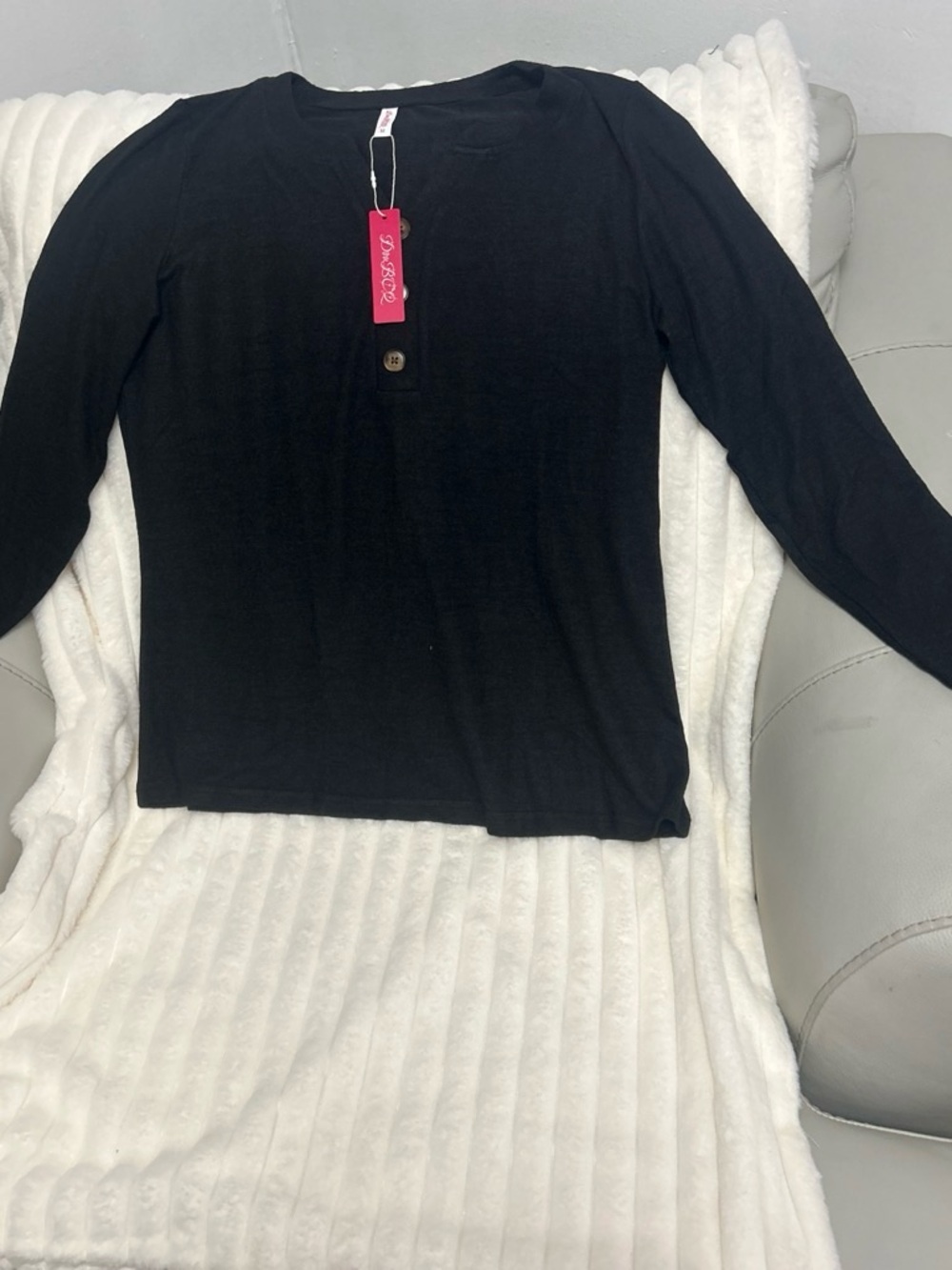 Black Long-Sleeve Henley Top by